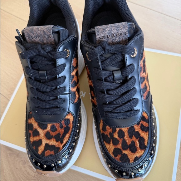 Michael Kors Leopard-Print Platform Sneaker in Black, Brown and White - Picture 3 of 6